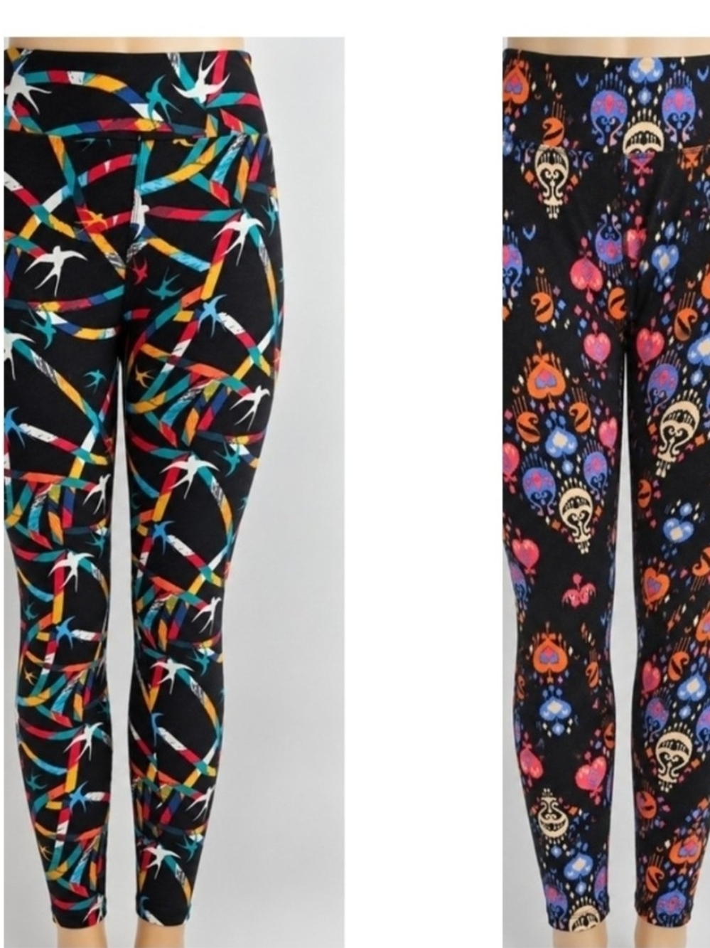 LuLaRoe Tall & Curvy TC Leggings 2 Pair Bundle Black Colorful Print